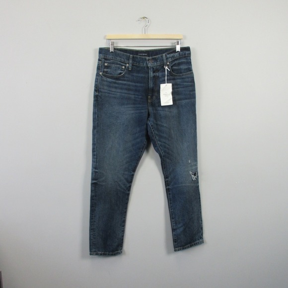 Lucky Brand 412 Athletic Slim Jeans Men 33x30 Blue Cotton Denim Distressed 710 - Picture 1 of 14